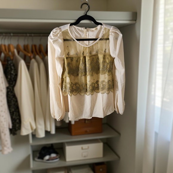 A'Reve Tops - New A'Reve Cream Ruffled Long Sleeve Blouse Size medium